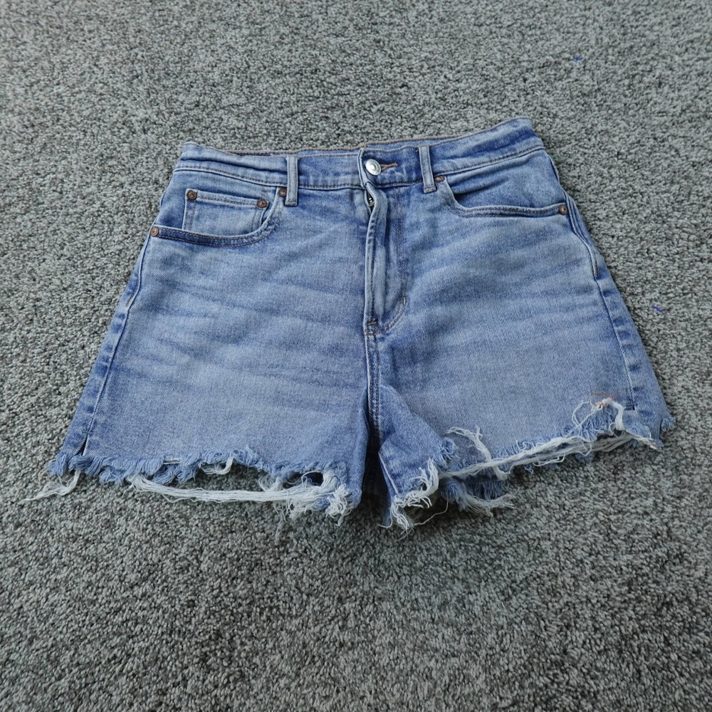 American Eagle Shorts Womens 4 Blue Denim Jean High Rise Mini Micro Cut Off Fray